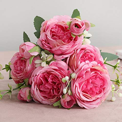 HXSCOO 30 cm Rose Pink Silk Pfingstrose Kunstblumen Bouquet 5 Big Head und 4 Knospe Kunstblumen for Zuhause Hochzeitsdekoration Indoor (Color : Pink Purple) von HXSCOO