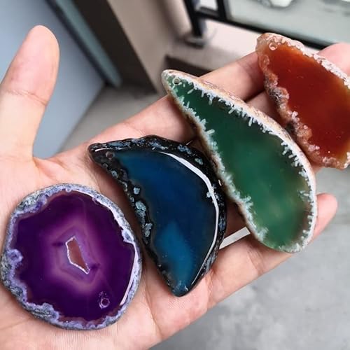 HXSCOO 50-80 mm unregelmäßige natürliche Onyx-Achat-Geode-Scheibe mit Loch Reiki-Heil-Chakra-Stein for die Heimdekoration, um Mineralgeschenke zu Finden (Color : Dark Khaki, Size : 50-80mm) von HXSCOO