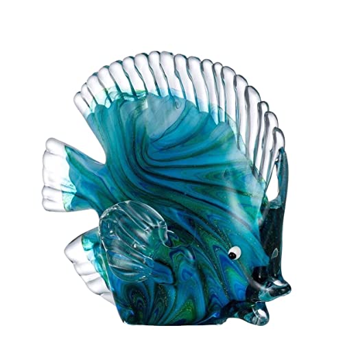HXSCOO Blaue Tropische Fische, Glasskulptur, Glasfisch-Skulptur, Moderne Kunst, Geschenk, Kunstwerk, Heimdekoration von HXSCOO