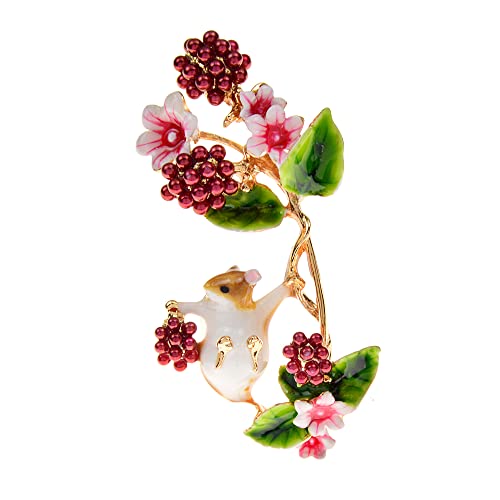 HXSCOO Eichhörnchen pflücken Himbeeren Broschen for Frauen lustige süße Tier Pin Mode Design Neue Blumen Zubehör Geschenk (Color : Rot) von HXSCOO