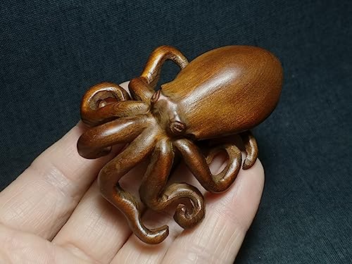 HXSCOO Japanische Buchsbaum handgeschnitzte Oktopus Fisch Figur Statue Netsuke Sammlerstück Dekoration Geschenk von HXSCOO