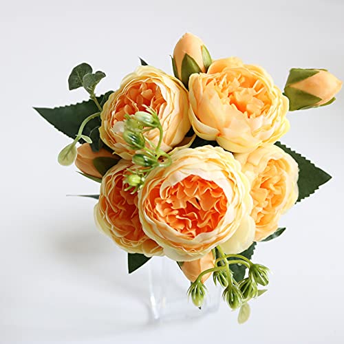 HXSCOO Neu 2021 rosa Seide Pfingstrose Kunstblumenstrauß 5 große Köpfe 4 Knospen billige Kunstblumen, geeignet for Familienhochzeitsdekor (Color : Style1 Yellow) von HXSCOO
