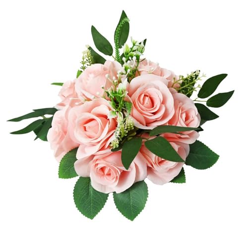 HXSCOO Nordisches künstliches Rosenkugel-Blumenstrauß-Set – Seidenblumenarrangement for Heim- und Brautdekoration(pink) von HXSCOO