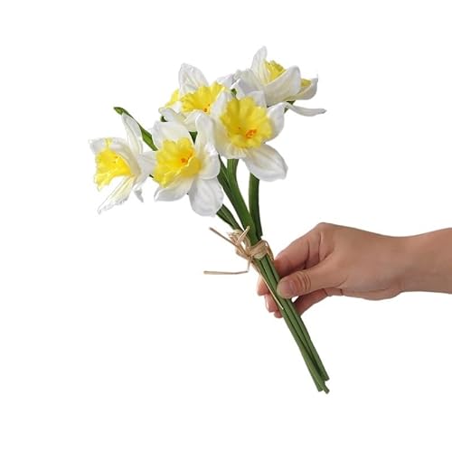 HXSCOO Real Touch Flesh Feel Narcissus Narzissen Blume Wohnkultur Kunstblumen Hochzeitsdekoration Mariage Flores weiß floral (Color : A) von HXSCOO