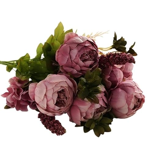 HXSCOO Silk Flowers European Artificial Flowers Autumn Vivid Peony Fake Leaves Wedding Family Party Decorat (Color : Autumn Bean Paste) von HXSCOO