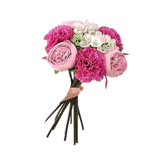 HXSCOO Simulation Hand hält Nelkentee Bouquet - Elegante Hochzeitsrequisiten & Home Floral Decoration(PurpleRed) von HXSCOO