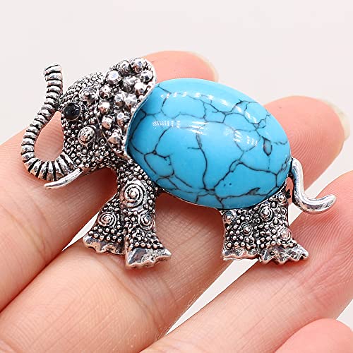 HXSCOO Vintage Elefant Shell Broschen Antik versilbert Tigerauge Stein Amethysten Pin Charms for Schmuckherstellung DIY Glückskette (Color : Blue Turquoise) von HXSCOO