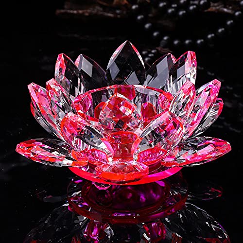 Kunsthandwerk, Kristall-Lotusblüten-Kerzenständer, Glas-Teelicht-Kerzenhalter, Ornament, buddhistisches Zubehör, Heimdekoration (Color : pink) von HXSCOO