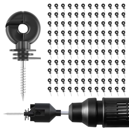 120 Stück Elektrozaun-Isolatorschrauben, Isolator, Zaunring, Pfosten, Holzpfosten, Isolator und 1 x Isolator-Steckdosenwerkzeug (schwarz) von HXSEMAYIG