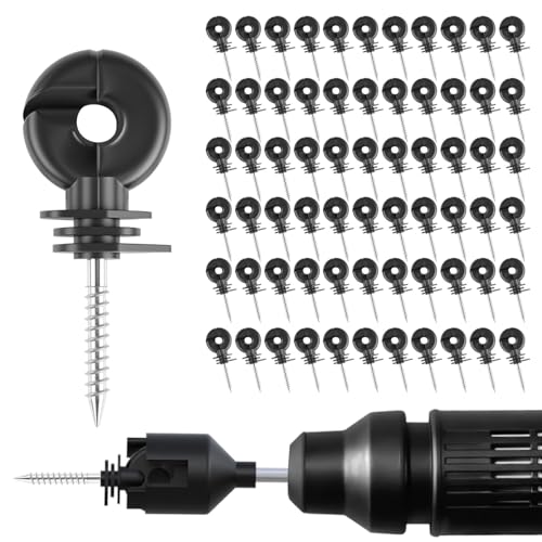 60 Stück Elektrozaun-Isolatorschrauben, Isolator, Zaunring, Pfosten, Holzpfosten, Isolator und 1 x Isolator-Steckdosenwerkzeug (schwarz) von HXSEMAYIG