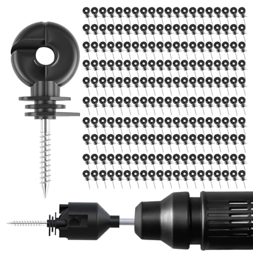 Elektrozaun-Isolator-Schraube, Isolator, Zaunring, Pfosten, Holzpfosten, Isolator und 1 x Isolator-Steckdosenwerkzeug (schwarz), 200 Stück von HXSEMAYIG