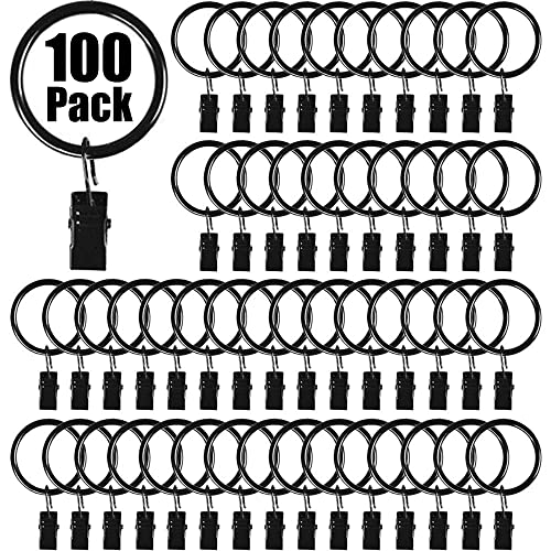 Vorhangringe mit Clips, Premium-Vorhang-Clips mit Ringen, Aufhänger, Gardinenringe, 3,8 cm Innendurchmesser, Schwarz, 100 Stück Vorhangringe mit Clips, Premium-Vorhang-Clips mit Ringen, Aufhänger, Gardinenringe, 3,8 cm Innendurchmesser, Schwarz, 100 Stück von HXSEMAYIG