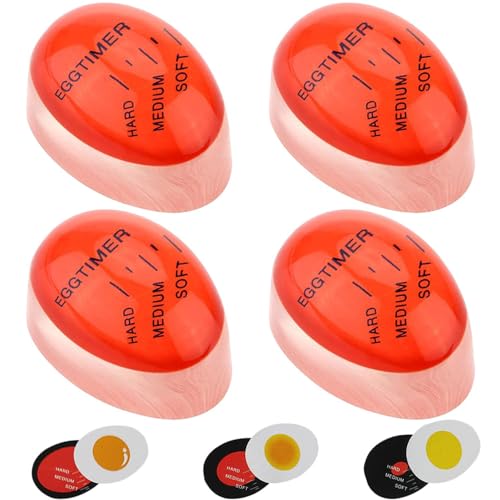 4 Stück Timer für gekochte Eier, Eieruhr, Eieruhr zum Mitkochen Eierfarbe ändern Timer unendlich wiederverwendbar(5.5×3.9×3.2cm) von HXSYKJDM