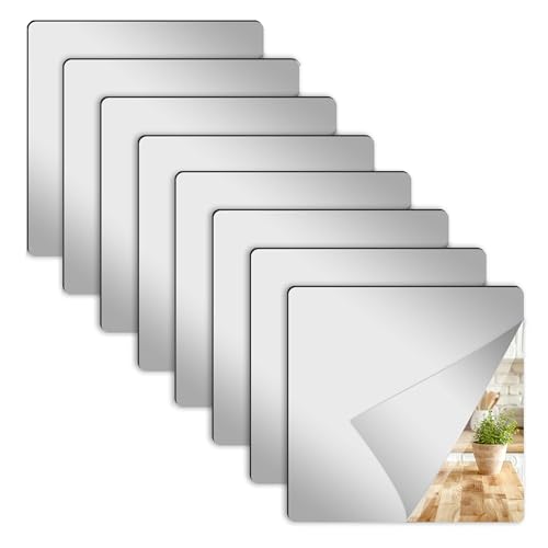 HXSYKJDM 8 Stück Klebespiegel Selbstklebend, 20 × 20cm Acryl Klebespiegel, Wandspiegel Selbstklebender Spiegel Zum Kleben Klebespiegel für Badezimmer Schlafzimmer von HXSYKJDM
