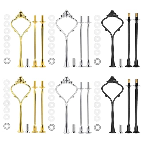 HXSYKJDM Etageren Stangen Set, 6 Set Etageren Stangen, Metallstange Etageren Stangen Etagere Bausatz für Hochzeitstorte Tortenhalter(Gold, Silber, Schwarz) von HXSYKJDM