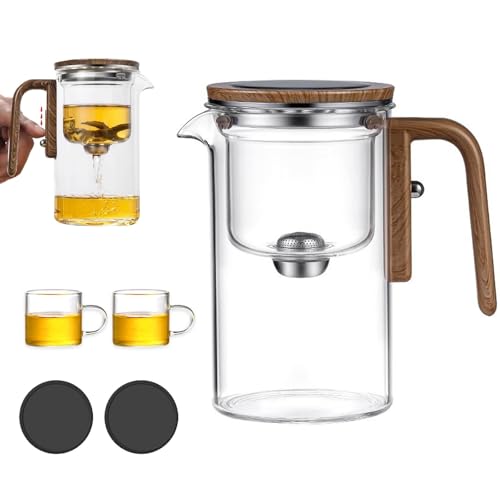 HXSZWJJ Enchanti Tea Pot mit Wassertrennung, Magischer Teekessel mit Infuser, Glas Teekanne mit Holzgriff, Transparent, 520 ml + 2 Tassen von HXSZWJJ