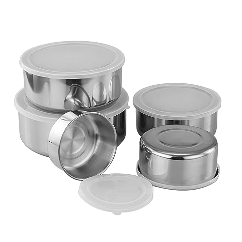HXTNool 5PCS Rührschüssel aus Edelstahl Set mit Deckel,Multifunktionale Küchenschüssel,Stapelbar Schüssel Set Verdicktes,Home Kitchen Food Container Storage Mixing Bowl Gemüse Waschschüssel (Silber) von HXTNool