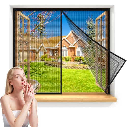 Magnet Fliegengitter Fenster 105x80cm Magnet Moskitonetz Tür Insektenschutz Balkontür Mit Starkem Magnet Automatisches Schließen Geeignet Innen und Außenbereich Schwarz von HXUHUI