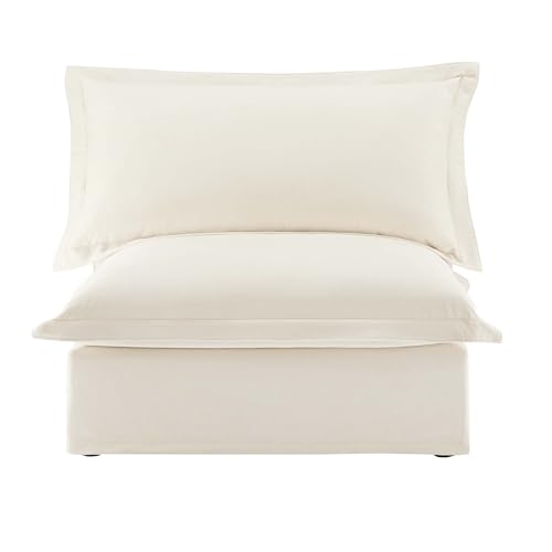 HXUHUWS Bequemes und stilvolles Sofa ohne Armlehnen für kleine Räume, tiefe Sitzkissen, abnehmbare Bezüge, cremefarben von HXUHUWS