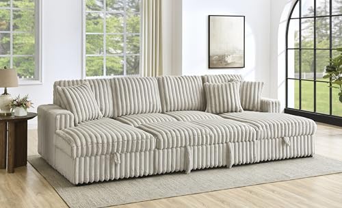 HXUHUWS Gemütliches U-förmiges Schlafsofa zum Entspannen und Unterhalten, 2-in-1-Ausziehbett mit Stauraum, Khaki von HXUHUWS