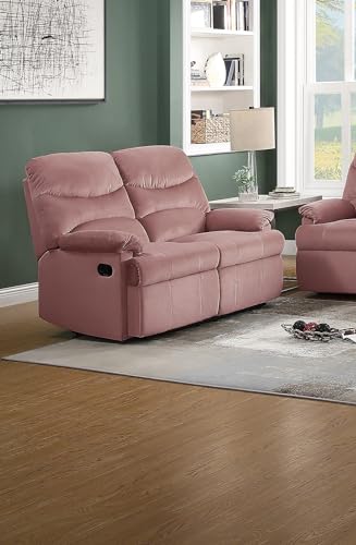 HXUHUWS Manuelle Liege Loveseat Couch mit Plüsch Armlehnen, getuftetes Design für Wohnzimmer, bequemer rosa Samt von HXUHUWS