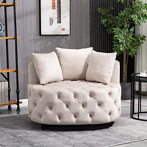 HXUHUWS Moderner Freizeitstuhl aus Samt, klassisches Fass-Design für Wohnzimmer, stilvoller, bequemer Sofasessel, Khaki von HXUHUWS