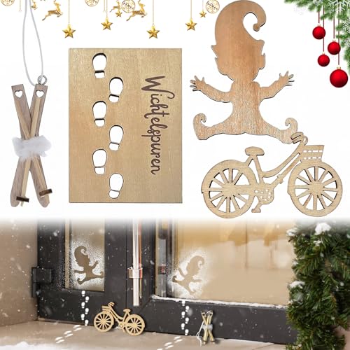 HXUING 4 Stück Wichtel Fußabdrücke Schablone, Wichtelschablone Fußabdrücke Weihnachten Wichtel Zubehör Fußabdruck Schablone, Holz Fußabdruck Schablonen Con Miniatur-Ski und Wooden Bicycle HXUING 4 Stück Wichtel Fußabdrücke Schablone, Wichtelschablone Fußabdrücke Weihnachten Wichtel Zubehör Fußabdruck Schablone, Holz Fußabdruck Schablonen Con Miniatur-Ski und Wooden Bicycle von HXUING