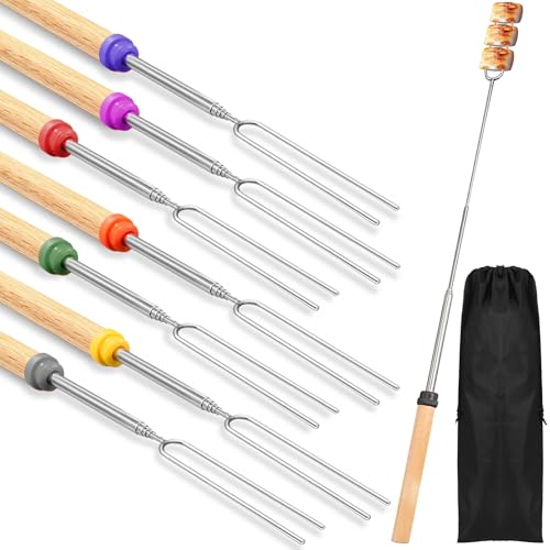 8 Stück Teleskop Grillspieße Edelstahl, Grillspieße Teleskop Marshmallow Spieße Ausziehbar Stöcke Roasting Sticks Schaschlikspieße, für Camping Grill,Gartenparty (8 Stück) von HXUING