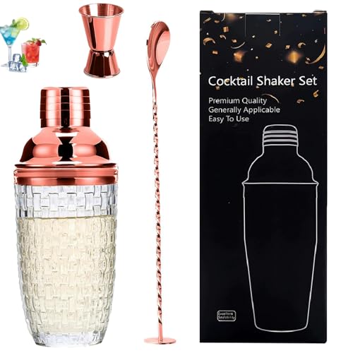 Glas Cocktailshaker, 400ML Cocktail Shaker Set, Roségold Klarglas Cocktail Shaker Set, Cocktail Shaker, Boston Shaker, für Familien Bars Milchteeläden Restaurants, Gemischte Säfte, Cocktails von HXXWEUS