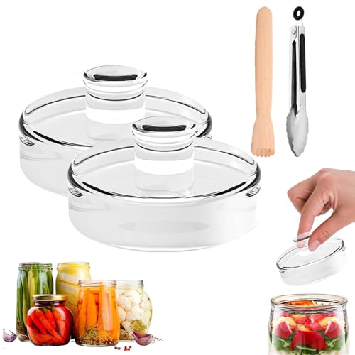 HXXWEUS Fermentiergewichte, 2 Stück Fermentiergewichte, Vergärungsgewicht aus Kimchi Glas, Glas Gewichte zur Fermentation Ø 7cm/2,7in, Glasgewichte für Gärung mit Breiter Öffnung,Mit Zubehör von HXXWEUS