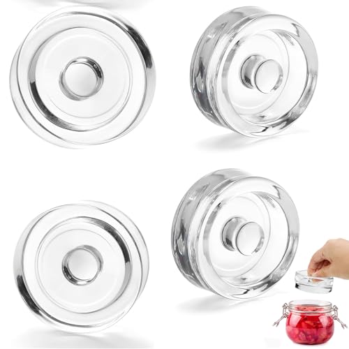 HXXWEUS Fermentiergewichte, 4 Stück Fermentation Glas Gewichte, Gurken Einmachglas Gewicht, Glas Gewichte zur Fermentation Ø 7cm, Glasgewichte für Gärung mit Breiter Öffnung von HXXWEUS