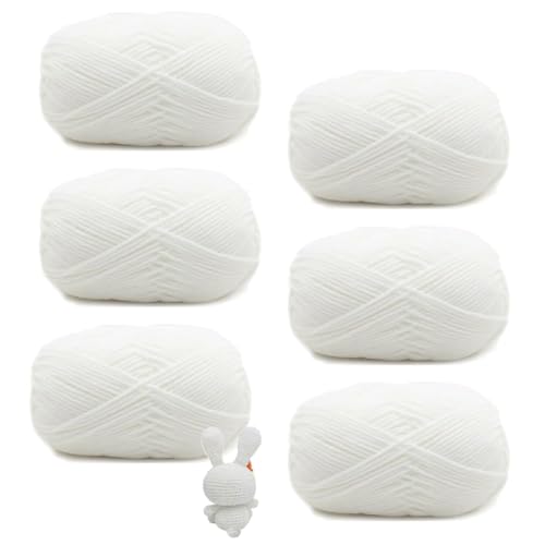 Häkelgarn, 6 Stück Weiß Wolle zum Häkeln, Strick und Häkelgarn, 50g Handstrickgarn Baumwollgarn, Handstrickgarn Set, Acryl Wolle Zum Stricken,Sowohl für Erfahrene Häkler Geeignet(Acrylgarn) von HXXWEUS