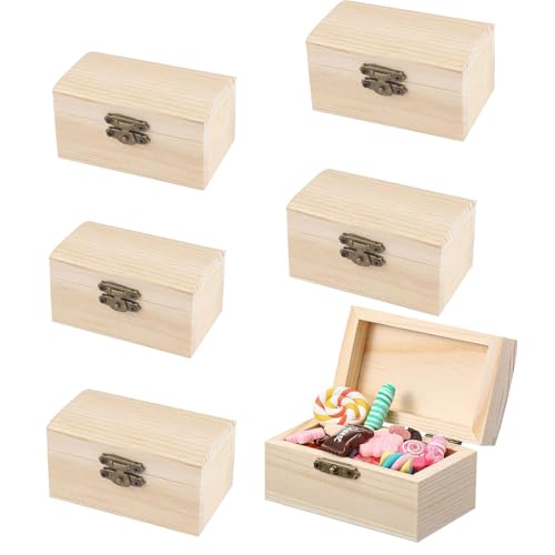 Holzkiste Klein, Ein Satz von 6 Stück Holz Schmuckkästchen, Kleine Hölzerne Schatztruhe, Rechteckige Holzkiste, Schatzkiste mit Deckel, für Geburtstagsfeiern und DIY von HXXWEUS