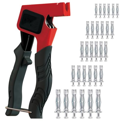 Montagezang für Hohlraumdübel Set, Hohlraumdübel Metal, Hohlraumbefestigung Montagezange, Hohlraumdübel Zange Set, mit 30Pcs M4, M5, M6 Hohlraum Metalldübel mit Schrauben, für Reparaturen, Montagen von HXXWEUS