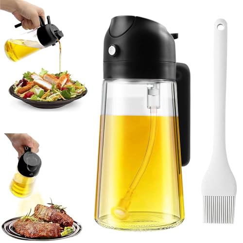 Ölsprüher für Speiseöl, 470ml olsprüher zum Kochen, Schwarz ol Sprühflasche zum Kochen, 2 in 1 olsprüher, Wiederverwendung Oil Dispenser, Olivenölsprüher für Salat, Ölsprühgerät für Heißluftfritteuse von HXXWEUS