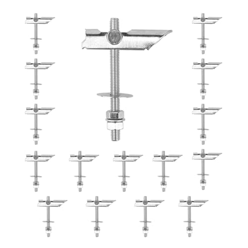Schwerlast Kippdübel, 16 Stück Verzinkter Kohlenstoffstahl, M8 x 100mm Schwerlast Kippdübel aus Verzinkter Kohlenstoffstahl, Federklappdübel, Trockenbaudübel Schwerlast mit Flügelmutter,Silber von HXXWEUS