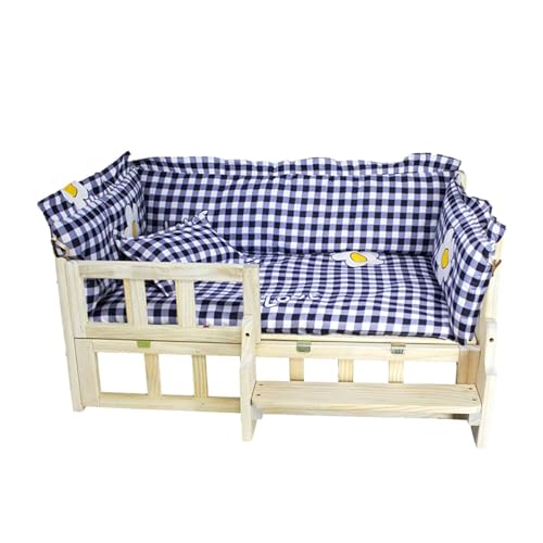 HXYAFYAQ Haustierbett Hundebett aus Holz, erhöhtes Haustierbett mit Treppe und abnehmbarer waschbarer Matratze, geeignet für alle Jahreszeiten von HXYAFYAQ