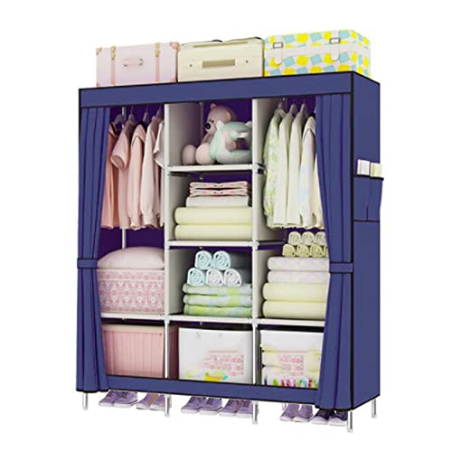 HXZJUIKL Canvas Kleiderschrank Tragbarer Stoffschrank mit Kleiderstange und Seitentaschen - Faltbarer Schrank für Schlafzimmer von HXZJUIKL