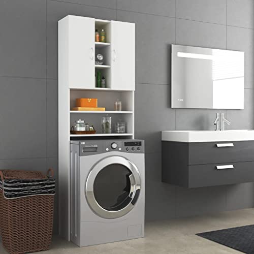 HXZZXS Waschmaschinenschrank mit Türen weiß Spanplatte 64 x 25,5 x 190 cm Waschmaschinenschrank Unterschrank Waschmaschinenschrank Hochschrank Badezimmer Möbel mit Türen von HXZZXS