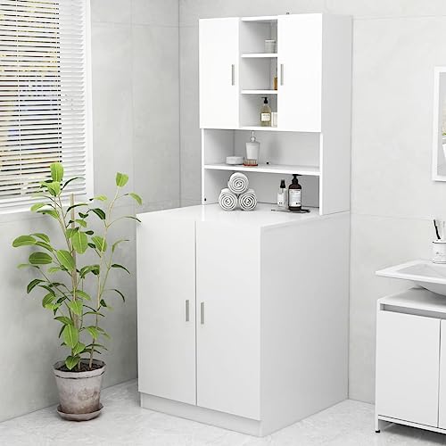HXZZXS Waschmaschinenschrank mit weißen Türen aus mehrschichtigem Holz, 70,5 x 25,5 x 90 cm, Waschmaschinenschrank mit Türen von HXZZXS