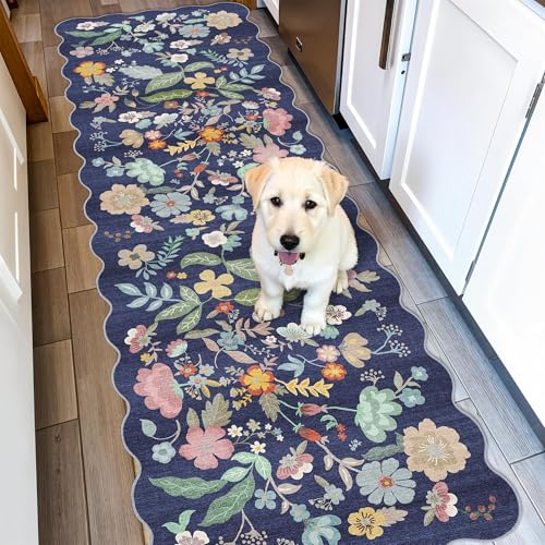 Waschbarer Flur-Läuferteppich: schmutzabweisend, florales gewelltes Küchenteppich, Bauernhaus, weicher Teppich für Badezimmer, Schlafzimmer, Laudry Eingangsbereich, Bodenmatte mit rutschfester von HY HAO YUN LAI