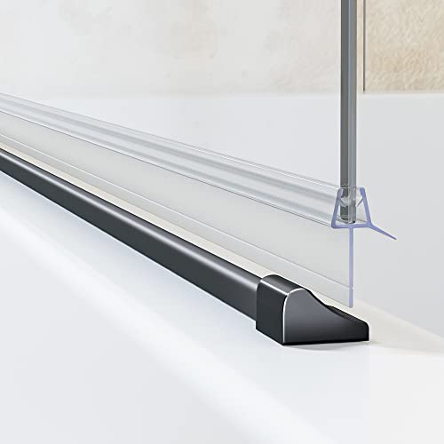 2 Stück Schwallschutzleiste Alu Schwarz, 95 cm Schwallleiste Alu Dusche Schwallschutz-Profil für Glas Duschen von HY-RWML