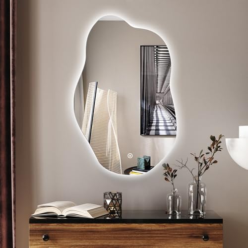 Badspiegel Beleuchtung 62x90cm 3 Lichtfarbe Wandspiegel WandSchalter Touch-Schalter Badezimmerspiegel Asymmetrischer LED Kaltweiß Neutral Warmweißes IP67 Energiesparend Horizontaler Vertikaler Einbau von HY-RWML