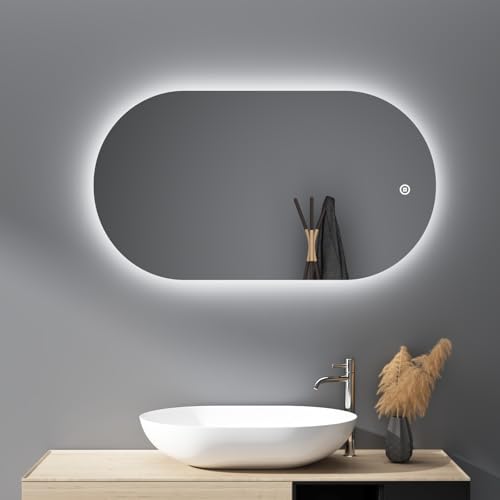 Badspiegel mit Beleuchtung 50×90 cm Startbahnform 3 Lichtfarbe Wandspiegel mit Touch Schalter LED Badspiegel Badezimmerspiegel Warmweiß Kaltweiß 6500K Neutral Hintergrundbeleuchtung energiesparend A++ Badspiegel mit Beleuchtung 50×90 cm Startbahnform 3 Lichtfarbe Wandspiegel mit Touch Schalter LED Badspiegel Badezimmerspiegel Warmweiß Kaltweiß 6500K Neutral Hintergrundbeleuchtung energiesparend A++ von HY-RWML