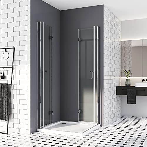 Duschkabine 100x120,Falttür Eckeinstieg Duschwand Drehfalttür Dusche 180º Duschtür Duschabtrennung 6mm Nano-Beschichtung ESG Glas 195cm von HY-RWML