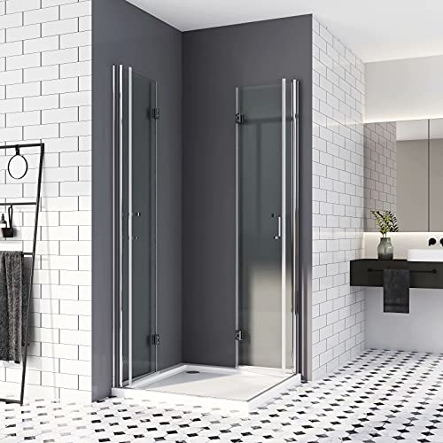 Duschkabine 75x90 Eckeinstieg,Falttür Dusche 180º Duschtür Duschabtrennung 6mm Nano-Beschichtung ESG Glas 195cm von HY-RWML