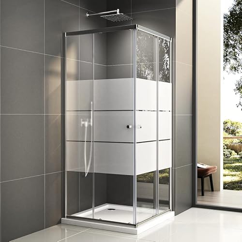 Duschkabine 80x80 cm, Doppel Schiebetür Milchglas Streife Eckeinstieg Duschabtrennung Duschwand ESG Sicherheisklarglas Schnelle Installation Höhe 185cm Links Rechts Montierbar Duschkabine 80x80 cm, Doppel Schiebetür Milchglas Streife Eckeinstieg Duschabtrennung Duschwand ESG Sicherheisklarglas Schnelle Installation Höhe 185cm Links Rechts Montierbar von HY-RWML