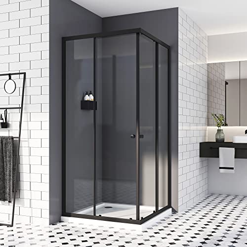 Duschkabine 80x90 cm Schwarz Doppel Schiebetür Eckeinstieg Milchglas Duschwand Duschabtrennung 6mm ESG Sicherheisklarglas Schnelle Installation Höhe 185cm Duschkabine 80x90 cm Schwarz Doppel Schiebetür Eckeinstieg Milchglas Duschwand Duschabtrennung 6mm ESG Sicherheisklarglas Schnelle Installation Höhe 185cm von HY-RWML