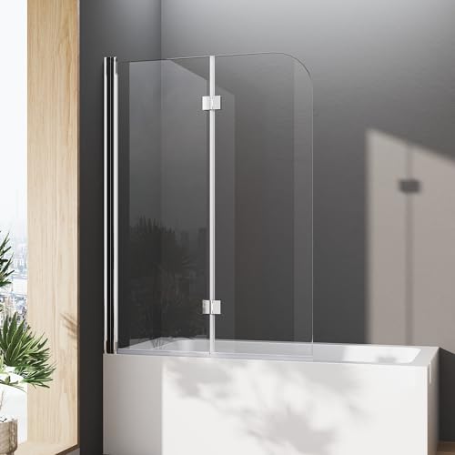 Duschtrennwand für Badewanne,110 cm Faltwand für Badewanne Duschabtrennung Badewannenaufsatz 6mm ESG Sicherheitsglas NANO Glas Duschwand Höhe 140cm von HY-RWML