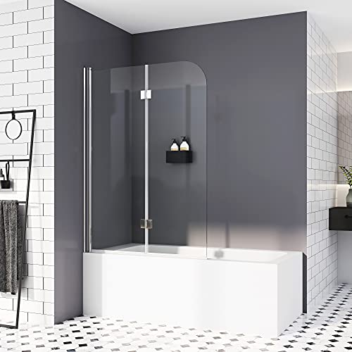 Duschtrennwand für Badewanne 120 x 140cm, Faltwand für Badewanne Duschabtrennung Badewannenaufsatz 6mm ESG NANO Glas Duschwand von HY-RWML